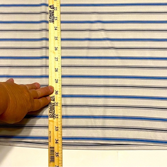 Roundtree & Yourke Polo Shirt 3 Button M 2XT Stretch Striped Blue, Brown & White - Picture 6 of 9